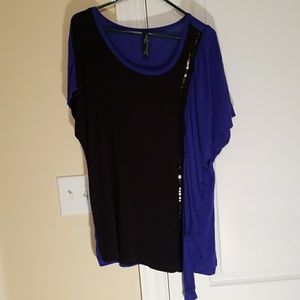 Seven7 Luxe Royal Blue & Black Sequined Top 14/15